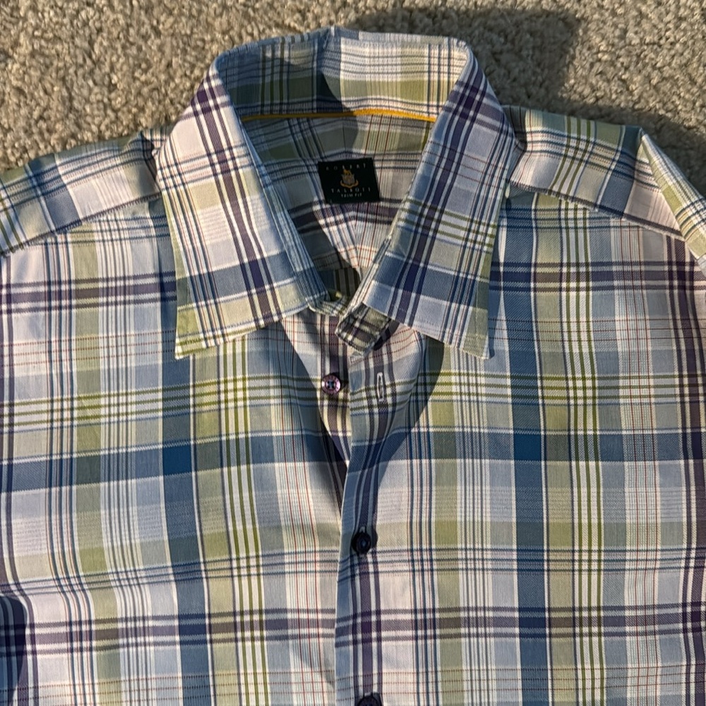 Robert Talbott Blue and Green Plaid Dress Shirt - Picture 2 of 4